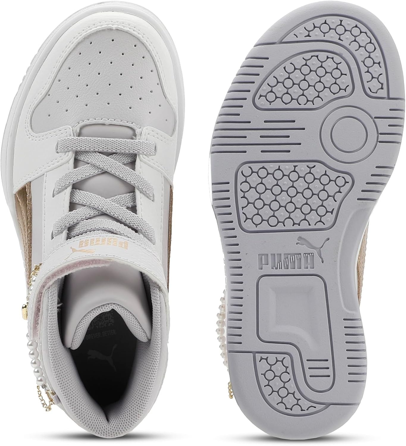 image:imagePUMA Kids Rebound Layup Mid Hook and Loop Shoes Little KidLavendar Poppuma Goldpuma White
