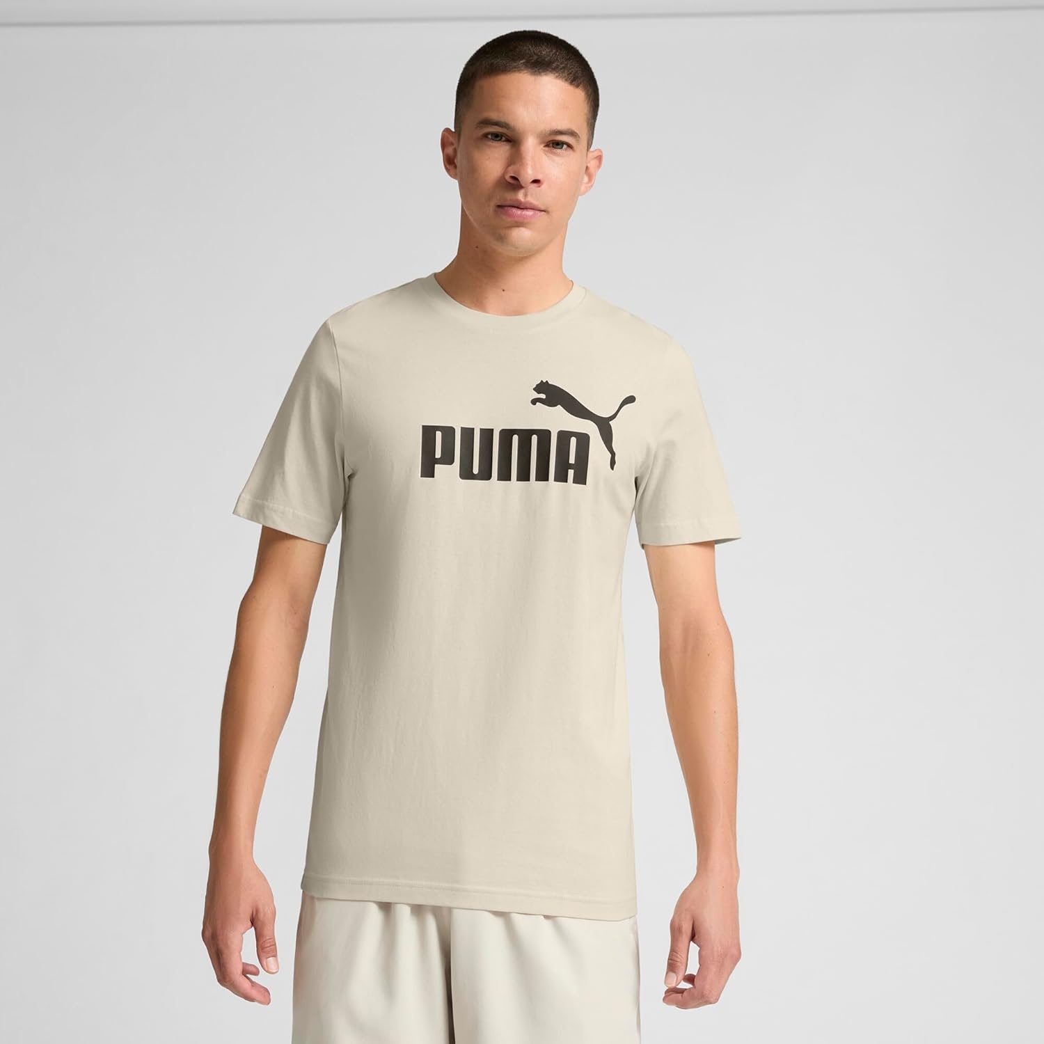 image:imagePUMA Mens Essentials Logo Crew Neck Short Sleeve Casual Tops CasualAlpine Snow Big Logo Ah25