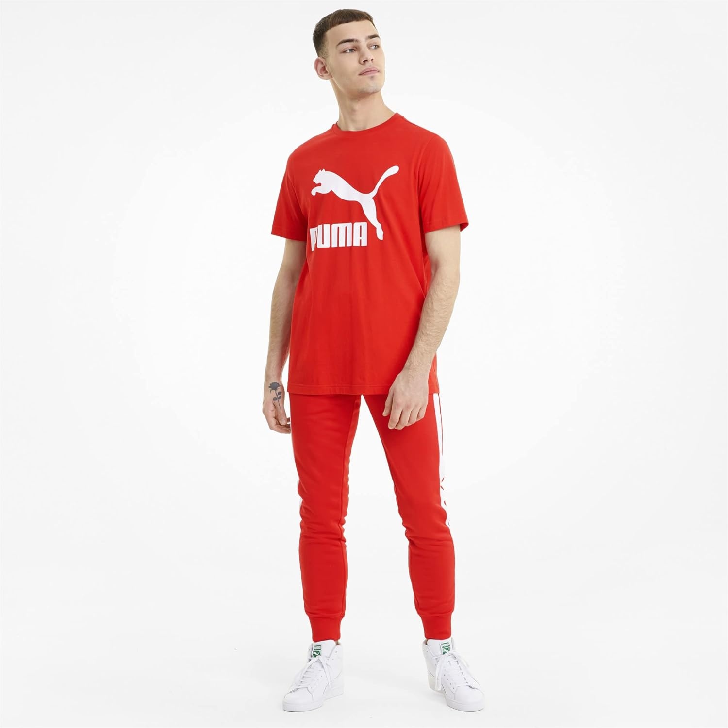 image:imagePUMA Mens Essentials Logo Crew Neck Short Sleeve Casual Tops CasualLogoHigh Risk Red
