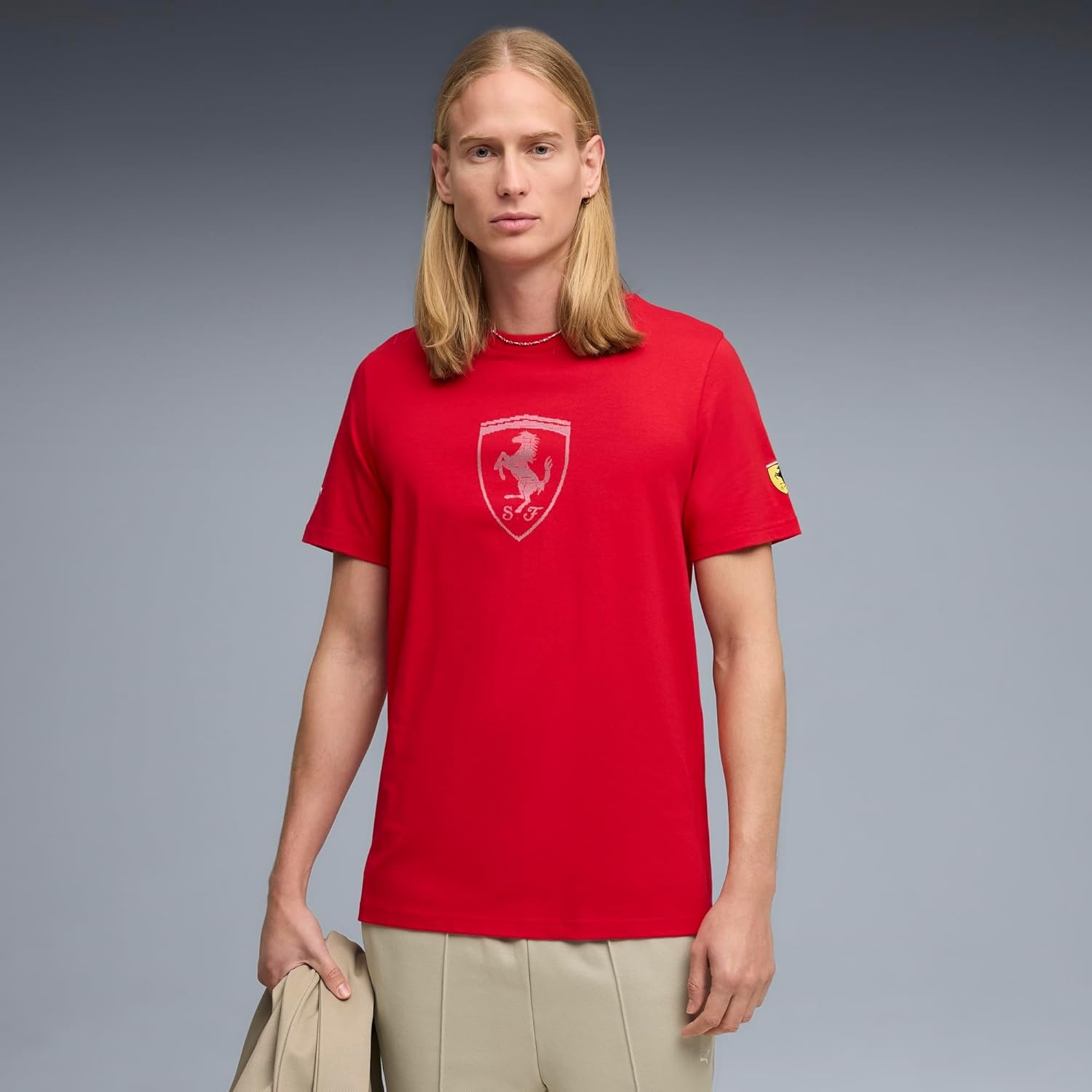 image:imagePUMA Mens Scuderia Ferrari Tonal Shield Graphic Crew Neck Short Sleeve Casual Tops Casual BlackRosso Corsa