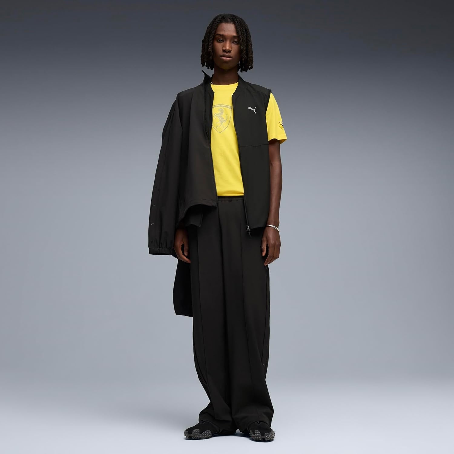 image:imagePUMA Mens Scuderia Ferrari Tonal Shield Graphic Crew Neck Short Sleeve Casual Tops Casual BlackYellow