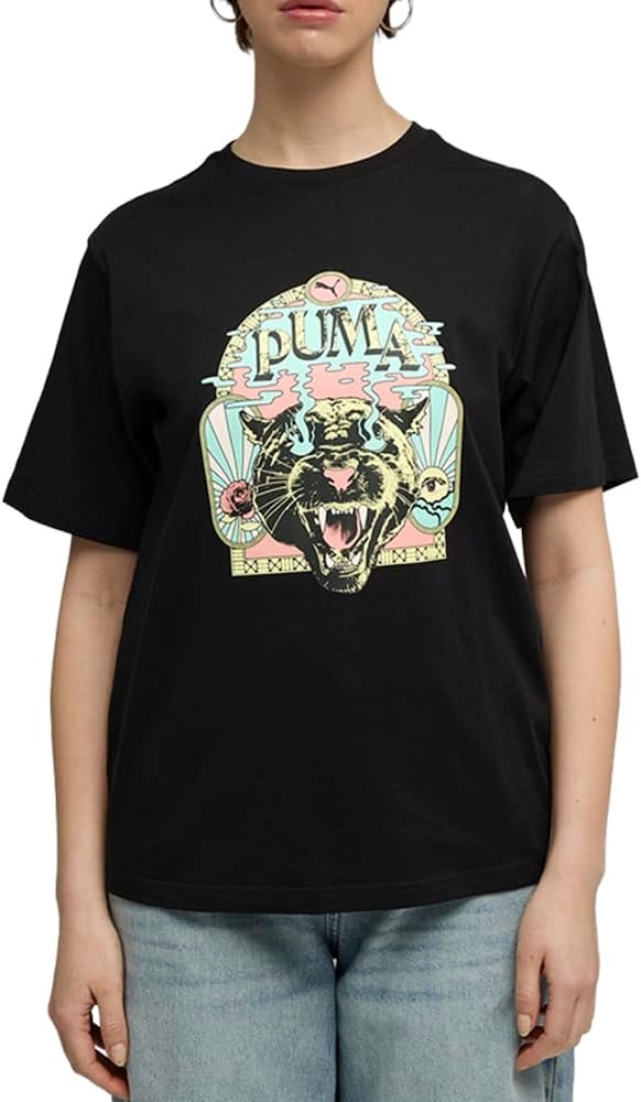 image:imagePUMA Womens Graphic Fest Relaxed Crew Neck Short Sleeve Casual Tops Casual BlackBlack