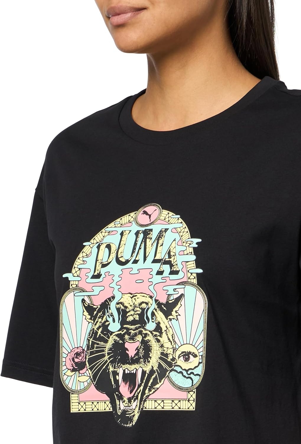 image:imagePUMA Womens Graphic Fest Relaxed Crew Neck Short Sleeve Casual Tops Casual BlackBlack Ah25