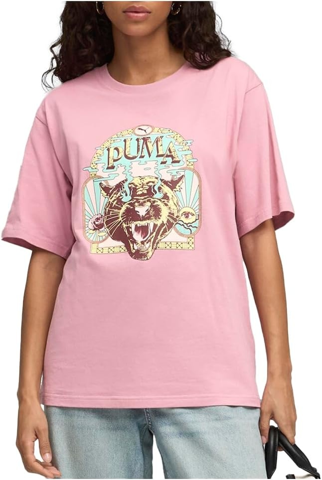 image:imagePUMA Womens Graphic Fest Relaxed Crew Neck Short Sleeve Casual Tops Casual BlackPink