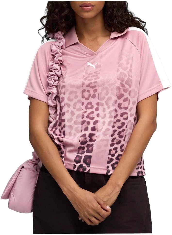 image:imagePUMA Womens T7 Leo Luxe Relaxed Collared Short Sleeve Jersey Casual BlackPoised Pinkall Over Print Ah25