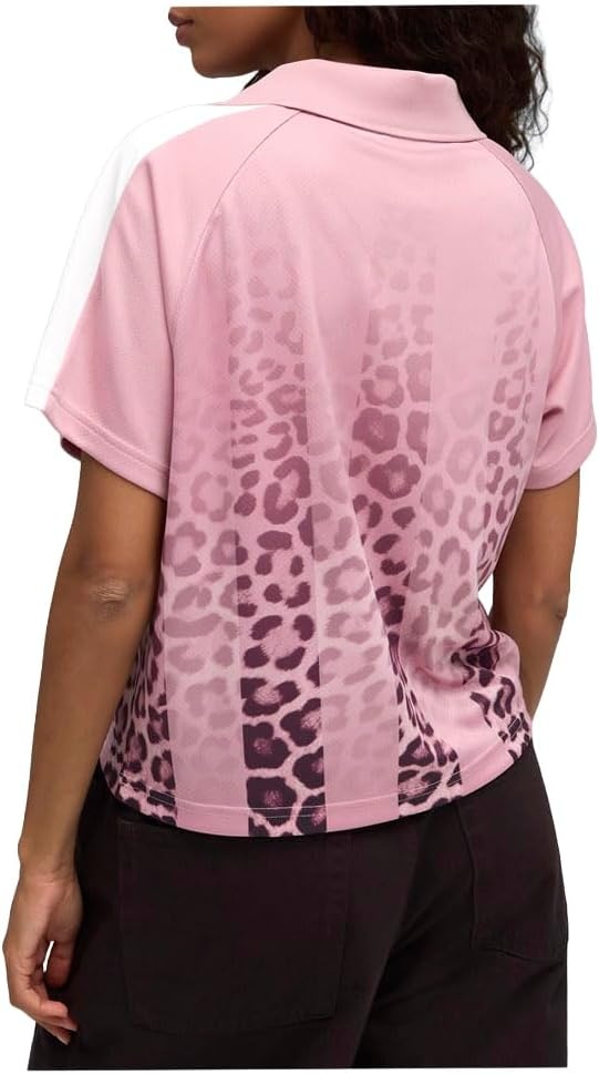 image:imagePUMA Womens T7 Leo Luxe Relaxed Collared Short Sleeve Jersey Casual BlackPoised Pinkall Over Print Ah25
