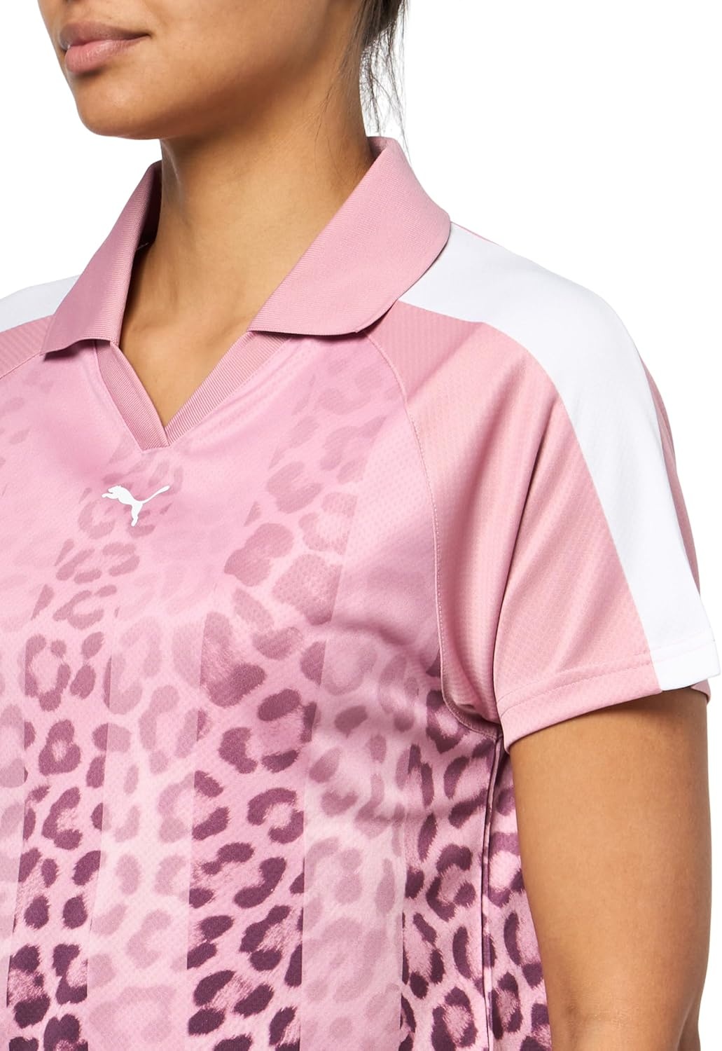 image:imagePUMA Womens T7 Leo Luxe Relaxed Collared Short Sleeve Jersey Casual BlackPoised Pinkall Over Print Ah25