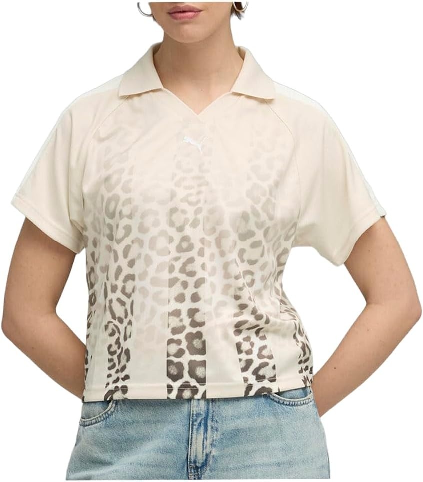 image:imagePUMA Womens T7 Leo Luxe Relaxed Collared Short Sleeve Jersey Casual BlackWhite