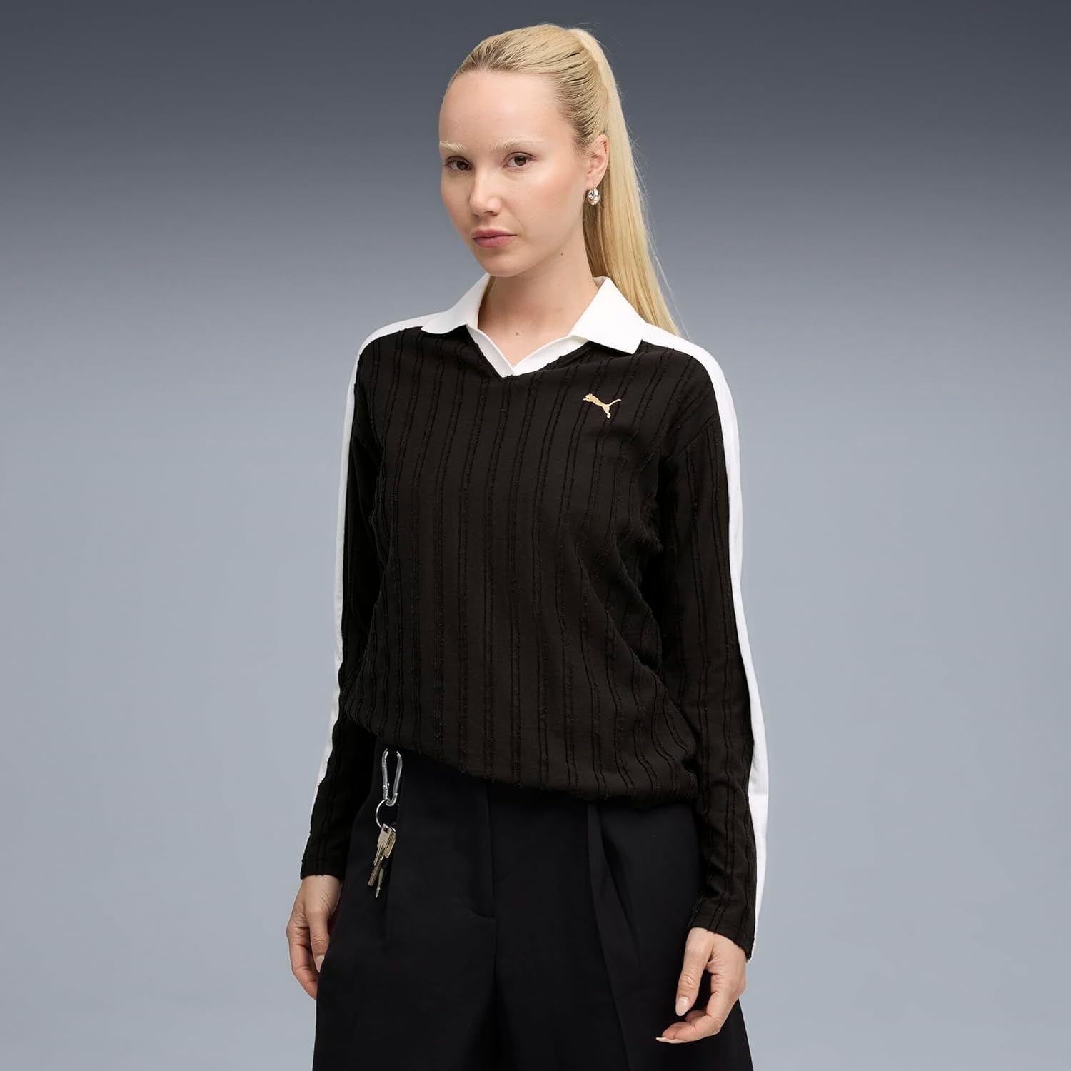 image:imagePUMA Womens T7 Relaxed Long Sleeve Shirt Casual Casual YellowPuma Black
