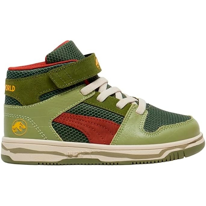 image:imagePUMA Kids Boys X Jurassic World Rebound High Sneakers Shoes Casual GreenGreen Mossmars Redyellow Sizzle