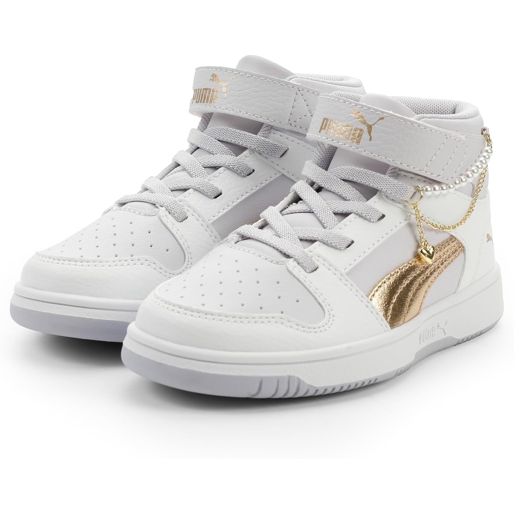 image:imagePUMA Kids Rebound Layup Mid Hook and Loop Shoes Little KidLavendar Poppuma Goldpuma White