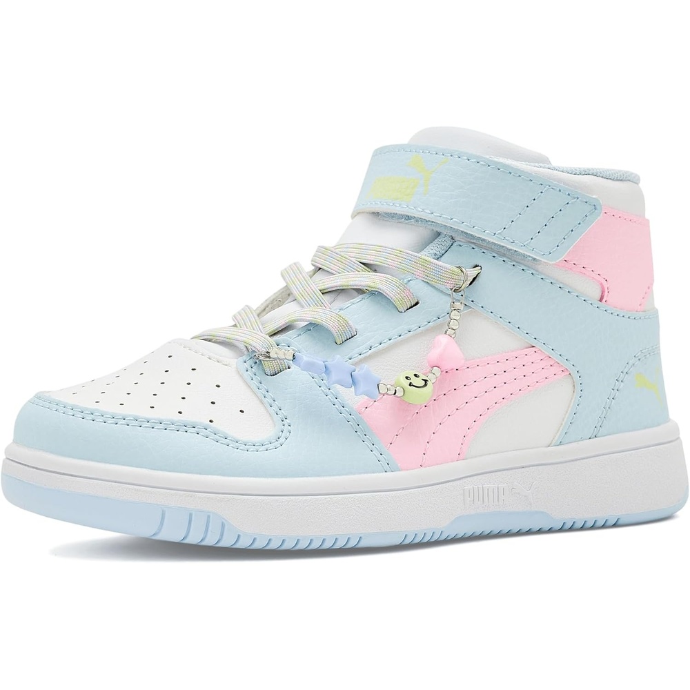image:imagePUMA Kids Rebound Layup Mid Hook and Loop Shoes Little KidWhitePearl PinkApple Spritz