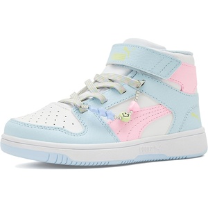 PUMA Kids Rebound Layup Mid Hook and Loop Shoes (Little Kid)(White/Pearl Pink/Apple Spritz)