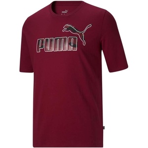 PUMA Mens Essentials Logo Crew Neck Short Sleeve Casual Tops Casual(Intense Red)