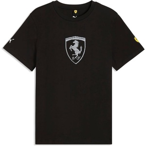 PUMA Mens Scuderia Ferrari Tonal Shield Graphic Crew Neck Short Sleeve Casual Tops Casual – Black(Black)