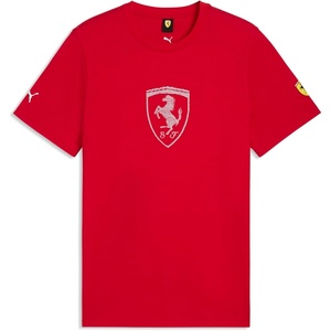 PUMA Mens Scuderia Ferrari Tonal Shield Graphic Crew Neck Short Sleeve Casual Tops Casual – Black(Rosso Corsa)