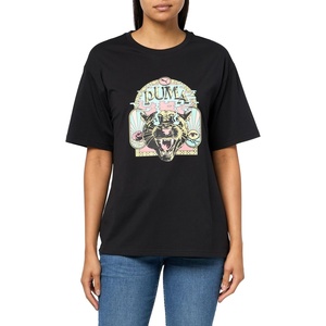 PUMA Womens Graphic Fest Relaxed Crew Neck Short Sleeve Casual Tops Casual – Black(Black Ah25)