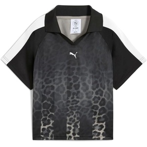 PUMA Womens T7 Leo Luxe Relaxed Collared Short Sleeve Jersey Casual – Black(Black)