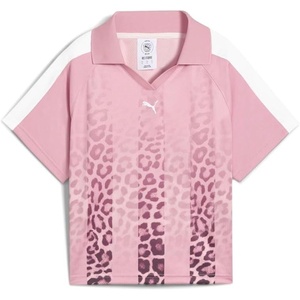 PUMA Womens T7 Leo Luxe Relaxed Collared Short Sleeve Jersey Casual – Black(Poised Pink-all Over Print Ah25)