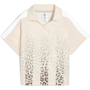 PUMA Womens T7 Leo Luxe Relaxed Collared Short Sleeve Jersey Casual – Black(White)